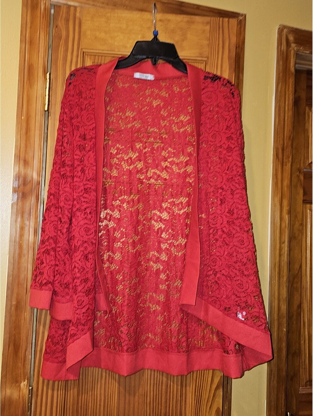 Meaveor Red Lace Rose Floral Pattern Cardigan Size XXL